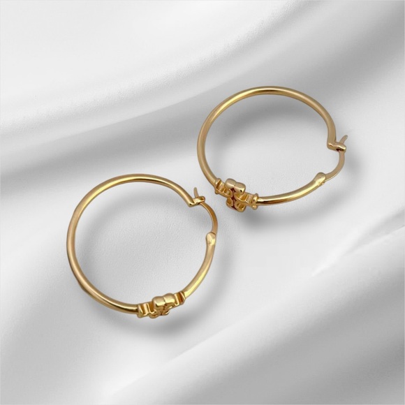Tory Burch Gold Hoop Earrings with Bead Detail - Picture 9 of 16